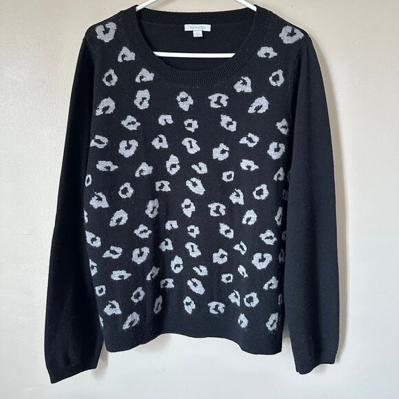 Garnet Hill Sweaters - Garnet Hill Sweater Womens Extra Large Black Gray Leopard Print Wool Crewneck